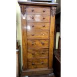 VICTORIAN WALNUT WELLINGTON CHEST WITH LOCKING PILASTER ON PLINTH BASE