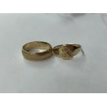 9CT GOLD WEDDING BAND AND SMALL ENGRAVED SIGNET RING SIZES N AND O 4.