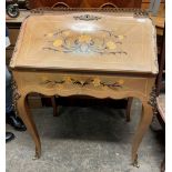 FRENCH WALNUT MARQUETRY BOMBE BUREAU DE DAME WITH GILT METAL MOUNTS