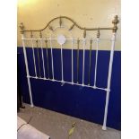 SINGLE VICTORIAN PAINTED AND BRASS FINIALLED CAST IRON HEADBOARD