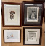 FOUR FRAMED DOG PRINTS FROM ENGRAVINGS SIGNED IN PENCIL