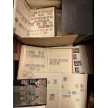 BOX OF POSTAGE STAMP RELATED ALBUMS AND EPHEMERA