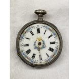 CONTINENTAL WHITE METAL CASED POCKET WATCH WITH ENAMEL DIAL A/F