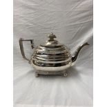 EXETER SILVER TEAPOT WITH ANGULAR HANDLE ON BALL FEET POSSIBLY 1810 20.