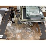BOX CONTAINING MISCELLANEOUS CUT GLASSWARE INCLUDING SHIPS STYLE DECANTER,
