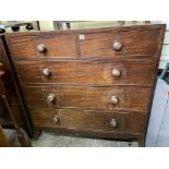EARLY 19TH CENTURY MAHOGANY CROSS BANDED TWO OVER THREE DRAWER CHESTS ON BRACKET FEET WITH TURNED
