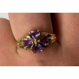 9CT GOLD AMETHYST CLUSTER RING SIZE P 2.