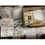 BOX OF POSTAGE STAMP RELATED ALBUMS AND EPHEMERA