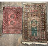 SMALL 20TH CENTURY RUG 68CM X 50CM AND ONE OTHER 100CM X 60CM