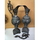 PAIR OF 19TH CENTURY CELLINI STYLE RENAISSANCE EWERS (ONE HANDLE A/F)