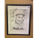 ORIGINAL DRAWING OF SIR STIRLING MOSS SIGNED BY THE ARTIST DOUG LEWIS