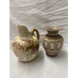 ROYAL WORCESTER BLUSH IVORY FLAT BACK JUG AND A ROYAL DOULTON SILICONE WARE VASE