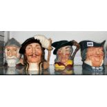 FOUR ROYAL DOULTON LARGE CHARACTER JUGS, P BROWN, PIED PIPER, ATHOS,