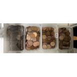 FOUR TUBS OF PRE DECIMAL PENNIES FROM VICTORIA THROUGH TO QUEEN ELIZABETH II