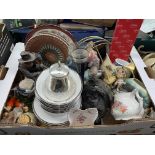 BOX CONTAINING JACKFIELD WARE TEAPOTS, LLADRO FIGURES AND OTHER CERAMICS,