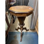 VICTORIAN WALNUT OCTAGONAL TRUMPET NEEDLEWORK TABLE