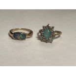 OPAL LOZENGE SET RING GIRDLE A/F AND TOURMALINE AND ZIRCON CLUSTER RING 5.