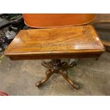 VICTORIAN WALNUT AND TUNBRIDGE WARE INLAID FOLDOVER CARD TABLE