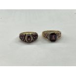 TWO 9K YELLOW GOLD AMETHYST CZ DRESS RINGS 7G APPROX