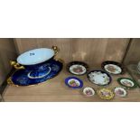 ROYAL BLUE GILDED LIMOGES SAUCE BOAT AND TRAY