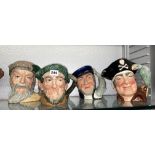 FOUR ROYAL DOULTON LARGE CHARACTER JUGS - ROBINSON CRUSOE, CAPTAIN AHAB, LONG JOHN SILVER,