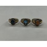 925 SILVER AND 18K CABOCHON AND ZIRCON SET RINGS