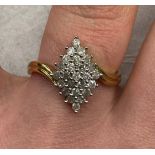 9CT YELLOW GOLD CROSSOVER LOZENGE DIAMOND CLUSTER RING 0.50 2.