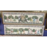 PAINTINGS ON SILK OBLONG PANELS OF INDIAN MUGHAL PROCESSIONS 106CM X 30CM