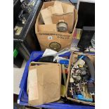 BOX OF VARIOUS SPEAKER CONES, TRANSISTORS, BULBS,