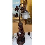 REPRODUCTION BRONZED SEATED GIRL FIGURAL LAMP