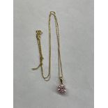 14K ROSE ZIRCON SOLITAIRE PENDANT ON 9CT TRACE CHAIN