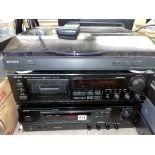 DENON CASSETTE DECK DRM 650 S AND DENON STEREO RECEIVER DRA275RD WITH A SONY TURNTABLE