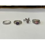 925 SILVER AND CZ, SILVER AMETHYST PERIDOT RING AND ETHNIC STYLE POLISHED AGATE CABOCHON RING,