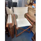 PAIR OF TEAK AND CANVAS DIRECTOR STYLE FOLDING CHAIRS