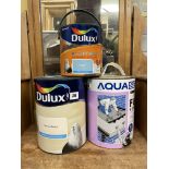 TIN OF AQUA SEAL AND TWO TINS OF DULUX PAINT