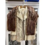 LADIES CREAM FUR CHEVRON PATTERN RIBBED JACKET AND BROWN FUR STOLE