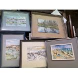 SELECTION OF OILS ON BOARD WATERCOLOURS AND WASH OF SEASCAPES AND RURAL LANDSCAPES