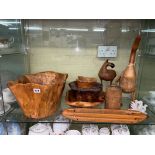 SEWING SHUTTLE, ROOT WOOD BOWLS,