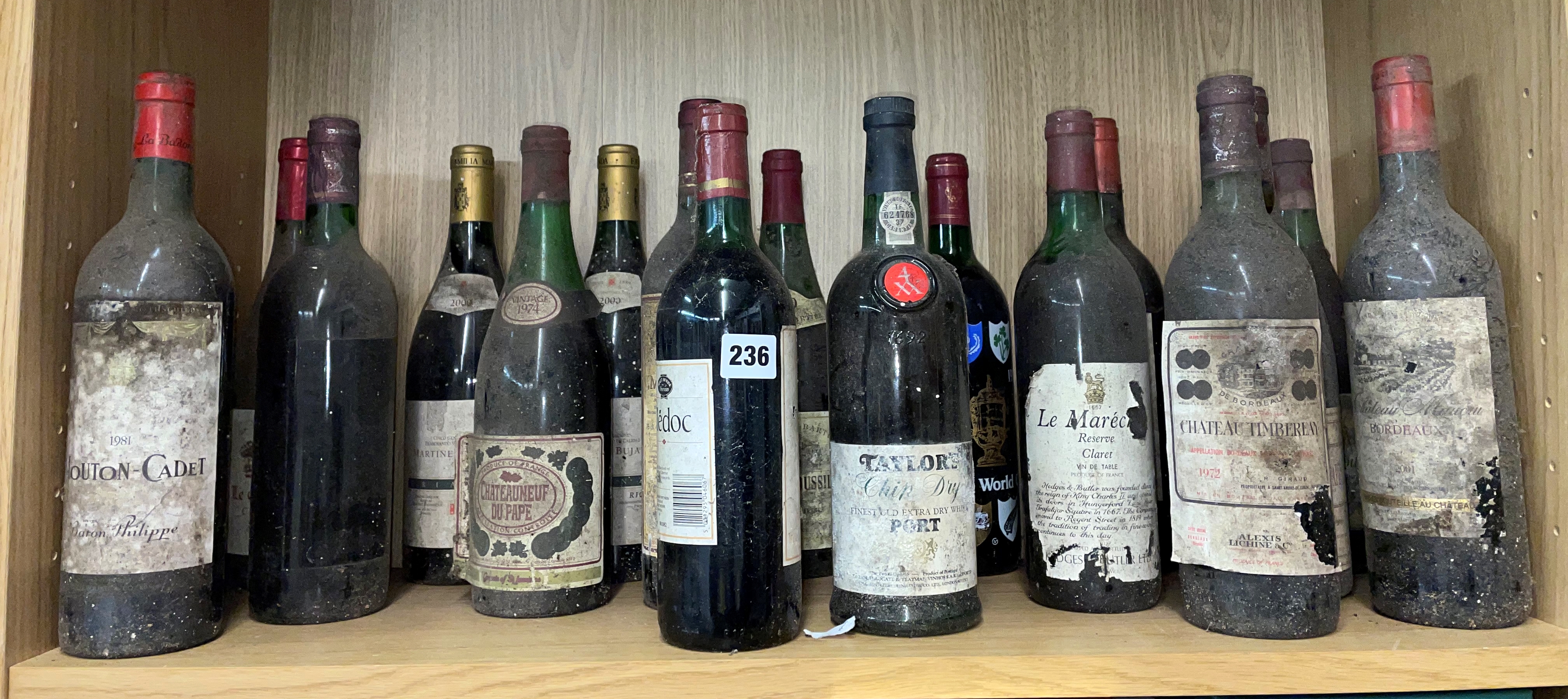 VINTAGE TAYLORS PORT AND VARIOUS BOTTLES OF MAINLY RED WINES