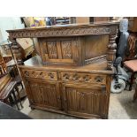 REPRODUCTION OAK CARVED LINEN FOLD COURT CUPBOARD