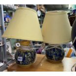 PAIR OF RYE POTTERY GLOBULAR TABLE LAMPS AND SHADES