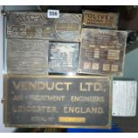 SEVEN VARIOUS INDUSTRIAL BRASS AND METAL NAME AND ADVERTISING PLAQUES INCLUDING METROPOLITAN