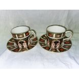 PAIR OF ROYAL CROWN DERBY BONE CHINA 1128 PATTERN COFFEE CANS AND SAUCERS