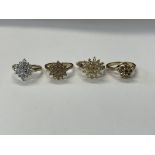 FOUR 9K SPINEL CLUSTER DRESS RINGS 11.