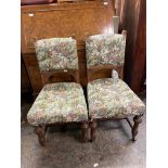 PAIR OF VICTORIAN WALNUT CARVED AND UPHOLSTERED DINING CHAIRS