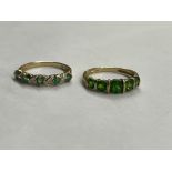 TWO 9K FIVE STONE EMERALD AND DIAMOND CHIP AND FIVE STONE CHANNEL SET RING 3.