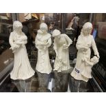 FOUR ROYAL WORCESTER BLANC DE CHINE FIGURES WOMEN WITH BABIES AND CHILDREN