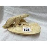 INNUIT CARVED BONE POLAR BEAR AND SEAL DISH