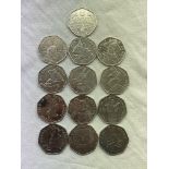 ONE COMPLETE SET OF THE BEATRIX POTTER SERIES 50 PENCE PIECE (13 COINS TOTAL)