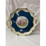 CONTINENTAL BEYER & BOCK PORCELAIN TRAY DECORATED WITH KAUFMANN STYLE CENTRE PANEL